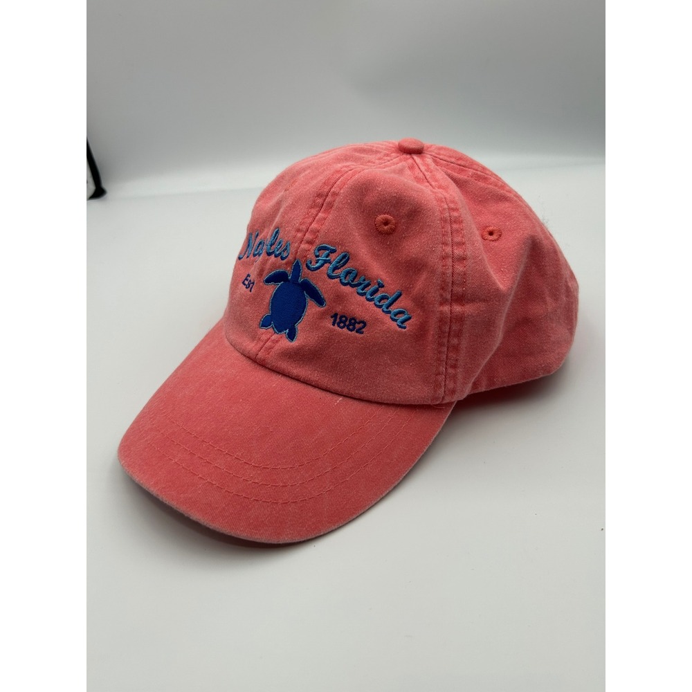 Adams Naples Florida Sea Turtle Hat Coral Pink Embroidered Adjustable Dad Cap